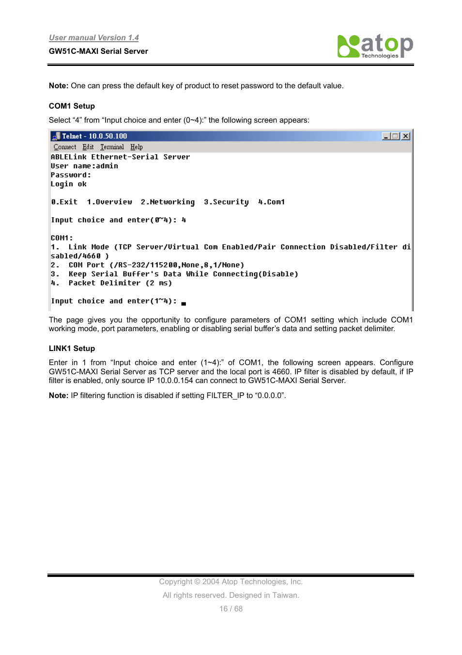 Atop Technology GW51C-MAXI-WDT User manual User Manual | Page 17 / 68