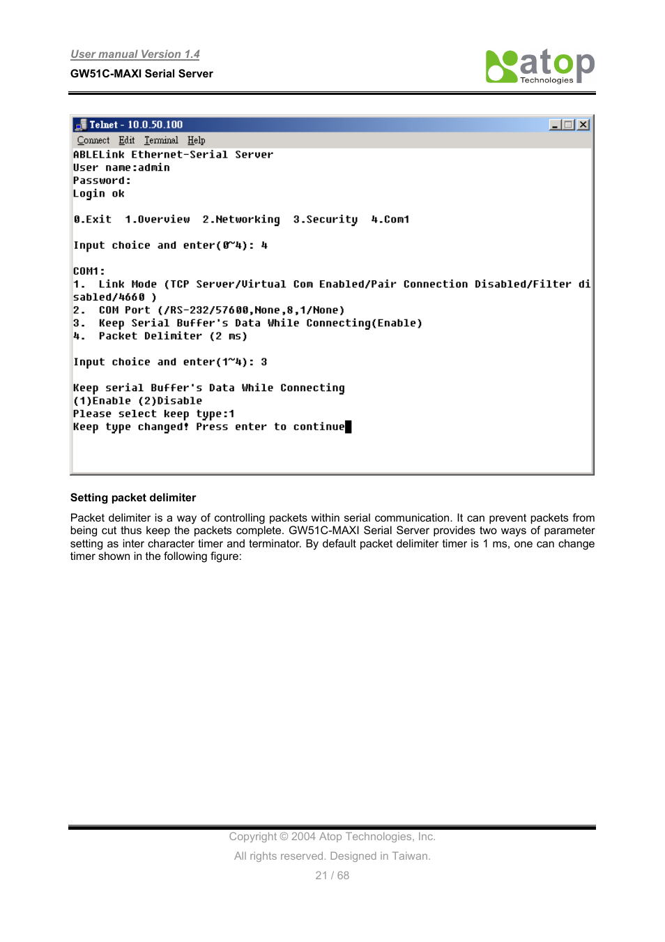 Atop Technology GW51C-MAXI-WDT User manual User Manual | Page 22 / 68