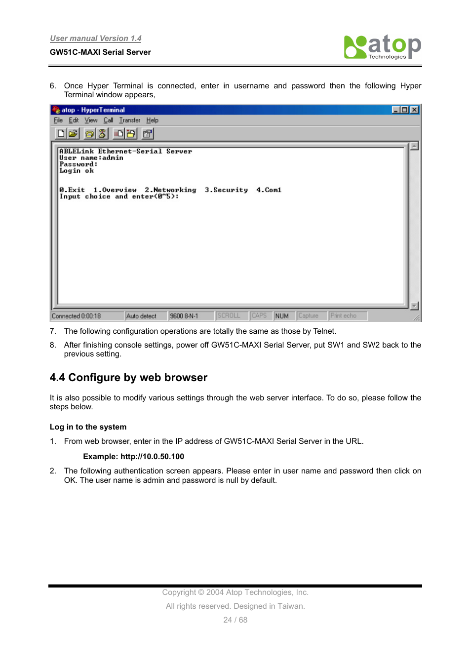 4 configure by web browser | Atop Technology GW51C-MAXI-WDT User manual User Manual | Page 25 / 68