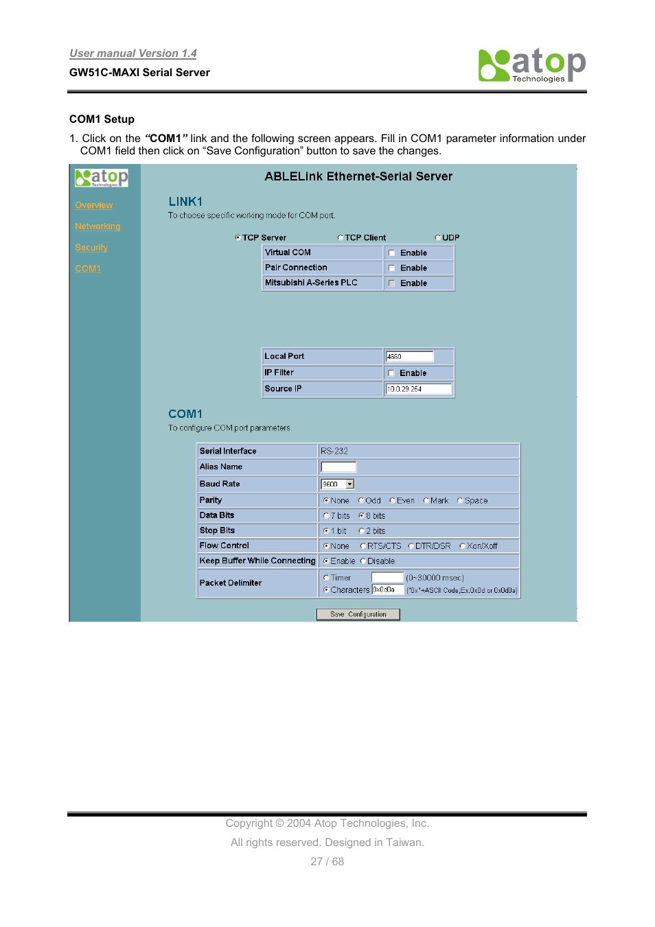 Atop Technology GW51C-MAXI-WDT User manual User Manual | Page 28 / 68