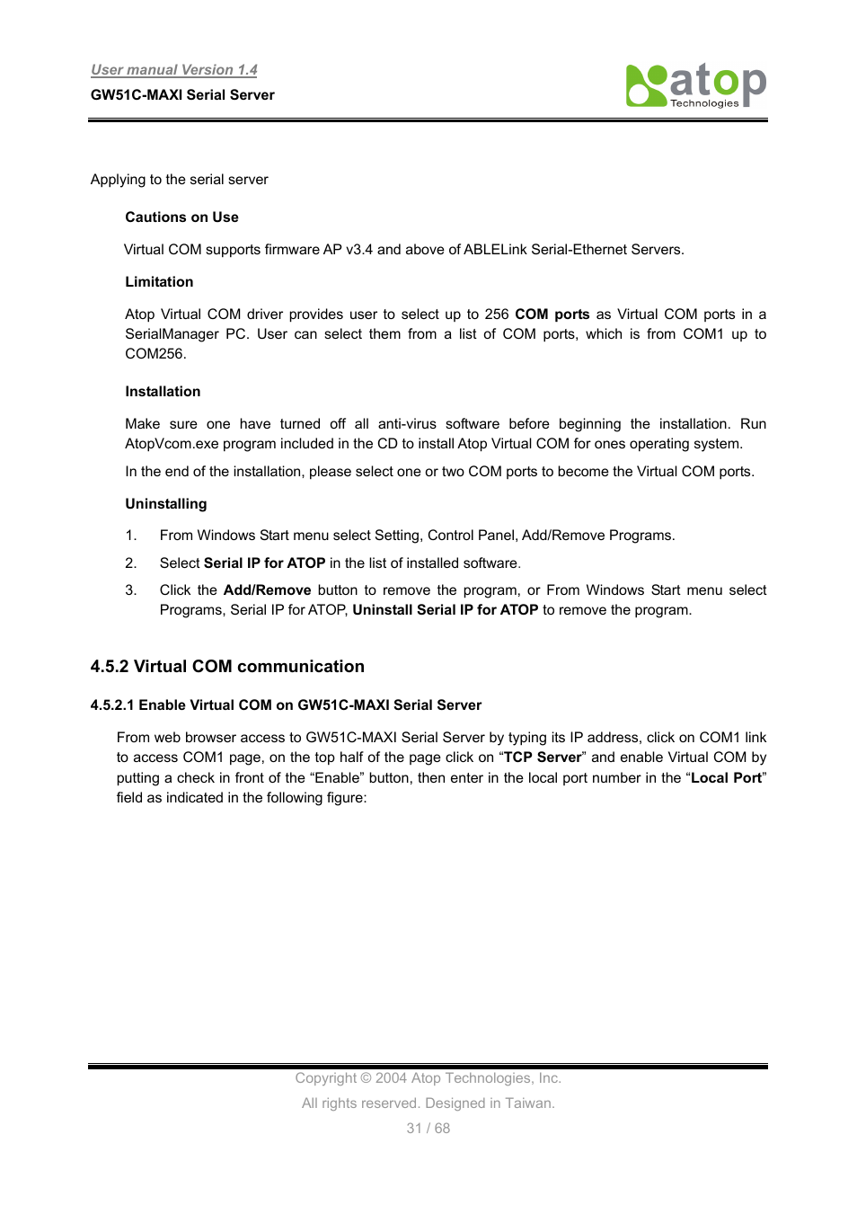 Atop Technology GW51C-MAXI-WDT User manual User Manual | Page 32 / 68