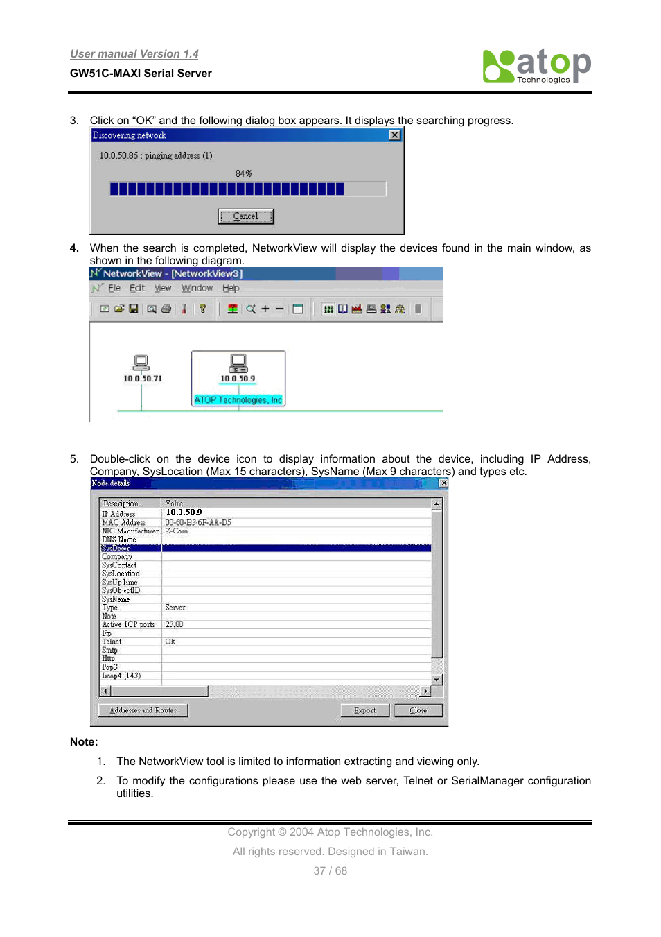 Atop Technology GW51C-MAXI-WDT User manual User Manual | Page 38 / 68