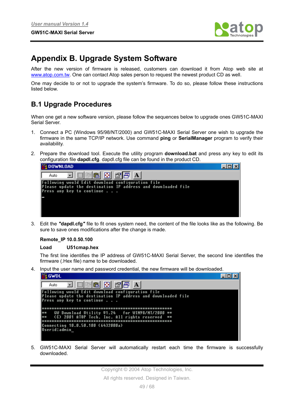 Appendix b. upgrade system software, B.1 upgrade procedures | Atop Technology GW51C-MAXI-WDT User manual User Manual | Page 50 / 68