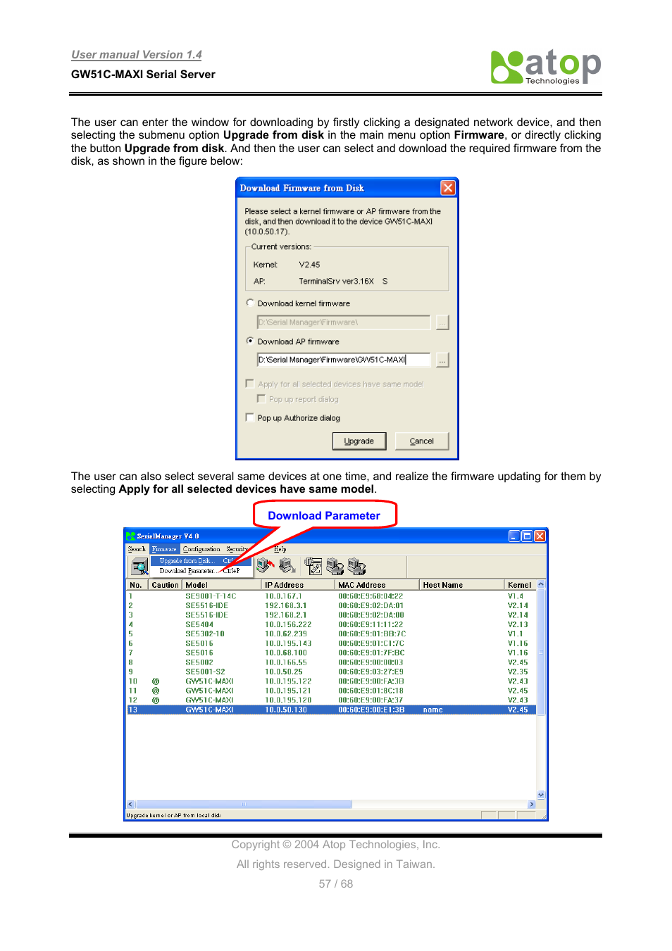 Atop Technology GW51C-MAXI-WDT User manual User Manual | Page 58 / 68