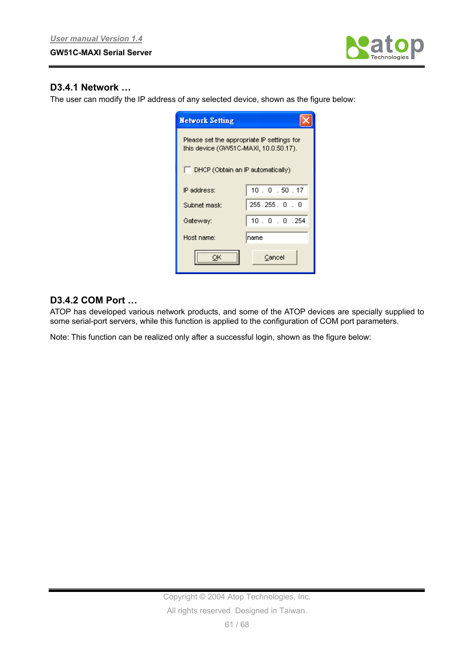 Atop Technology GW51C-MAXI-WDT User manual User Manual | Page 62 / 68