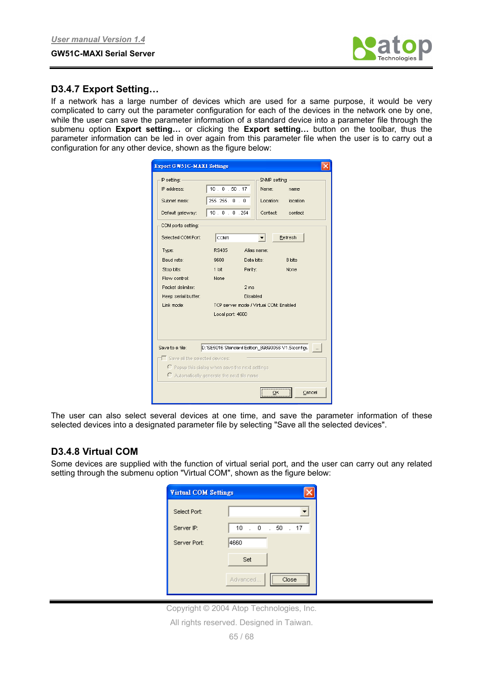 Atop Technology GW51C-MAXI-WDT User manual User Manual | Page 66 / 68