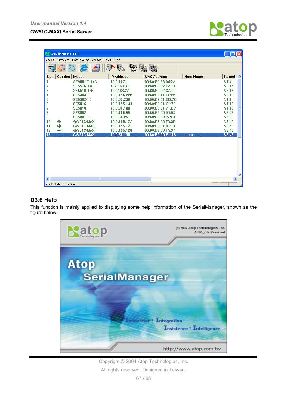 Atop Technology GW51C-MAXI-WDT User manual User Manual | Page 68 / 68