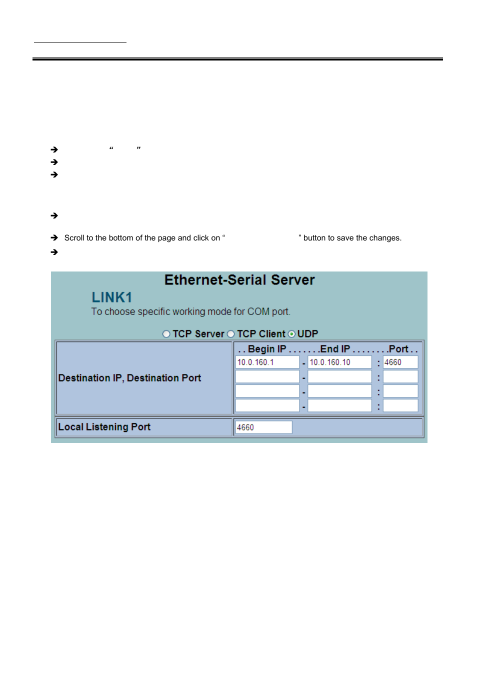 Link mode: configure se5001a in udp | Atop Technology SE5001A User manual User Manual | Page 38 / 72