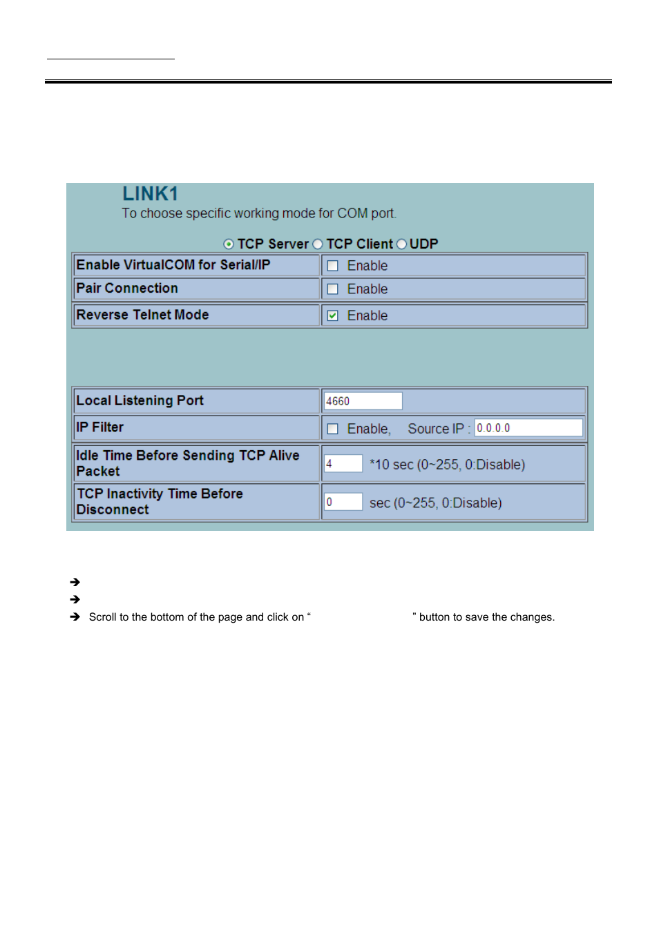 Tcp server application: enable reverse telnet | Atop Technology SE5001A User manual User Manual | Page 43 / 72