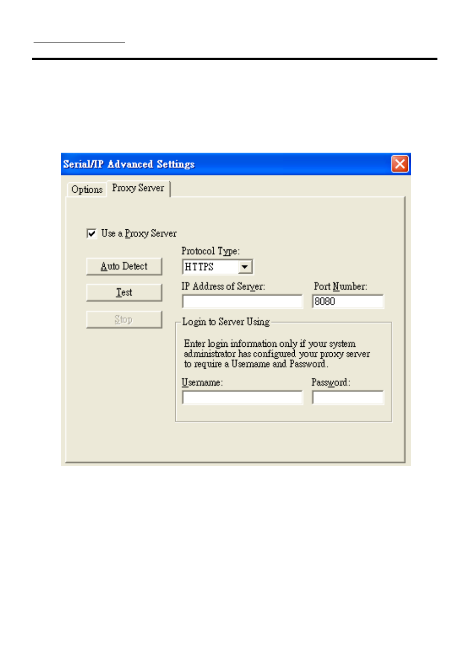 6 using serial/ip with a proxy server | Atop Technology SE5001A User manual User Manual | Page 65 / 72