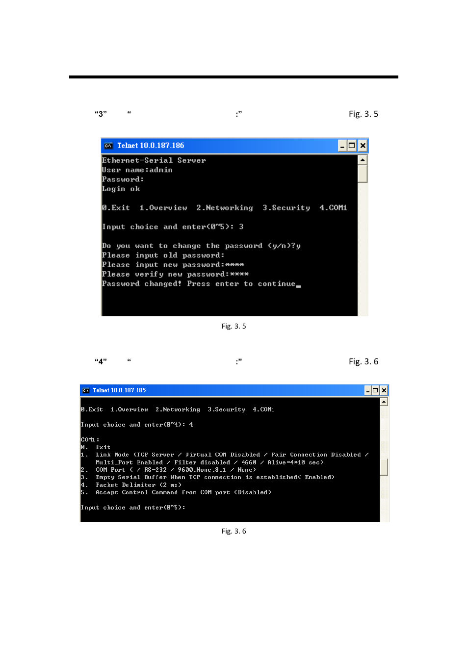 3 change the password, 4 com1 setup, Change the password | Com1 setup | Atop Technology SE5002D User manual User Manual | Page 25 / 87