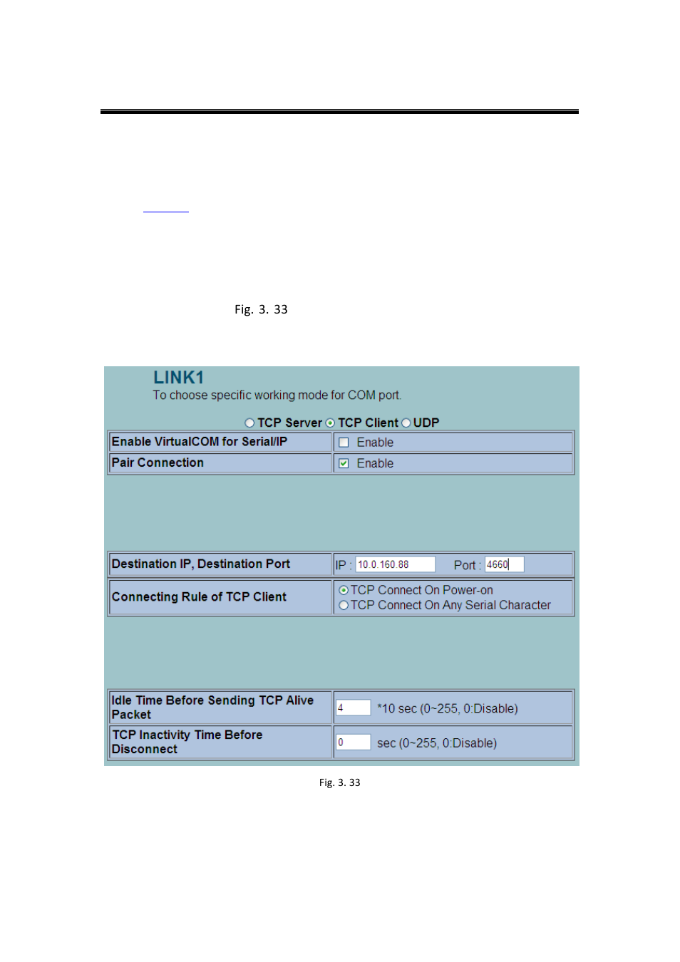 2 enable rfc 2217, 3 se5002d as a pair connection slave, Enable rfc 2217 | Se5002d as a pair connection slave, Section 3.6.3, Pair connection slave setup, Sec. 3.6.3, Fig. 3. 33 | Atop Technology SE5002D User manual User Manual | Page 56 / 87