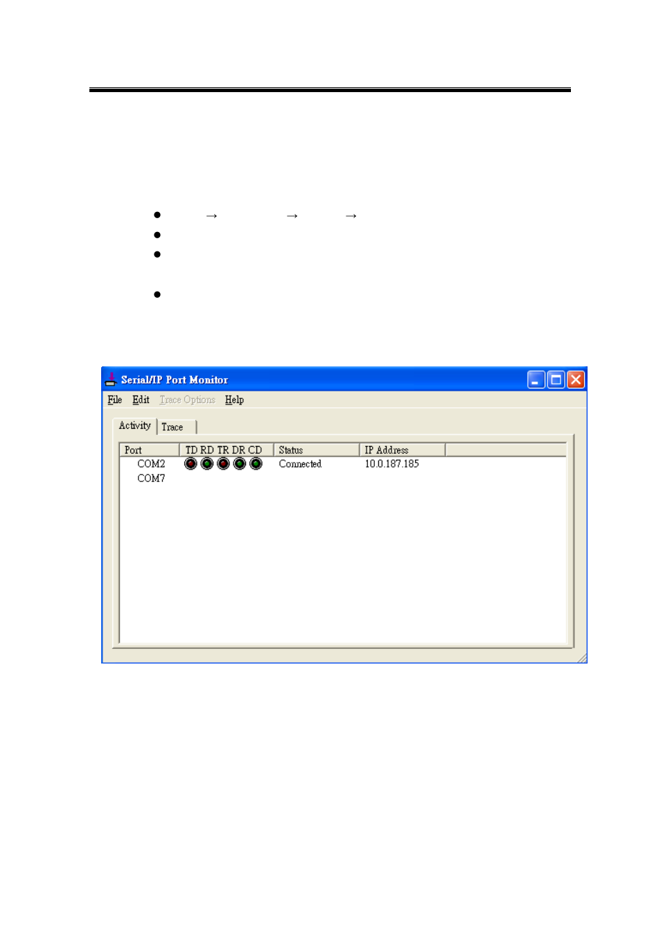 3 using serial/ip port monitor, 1 opening the port monitor, 2 the activity panel | Using serial/ip port monitor, Opening the port monitor, The activity panel | Atop Technology SE5416A User manual User Manual | Page 103 / 113