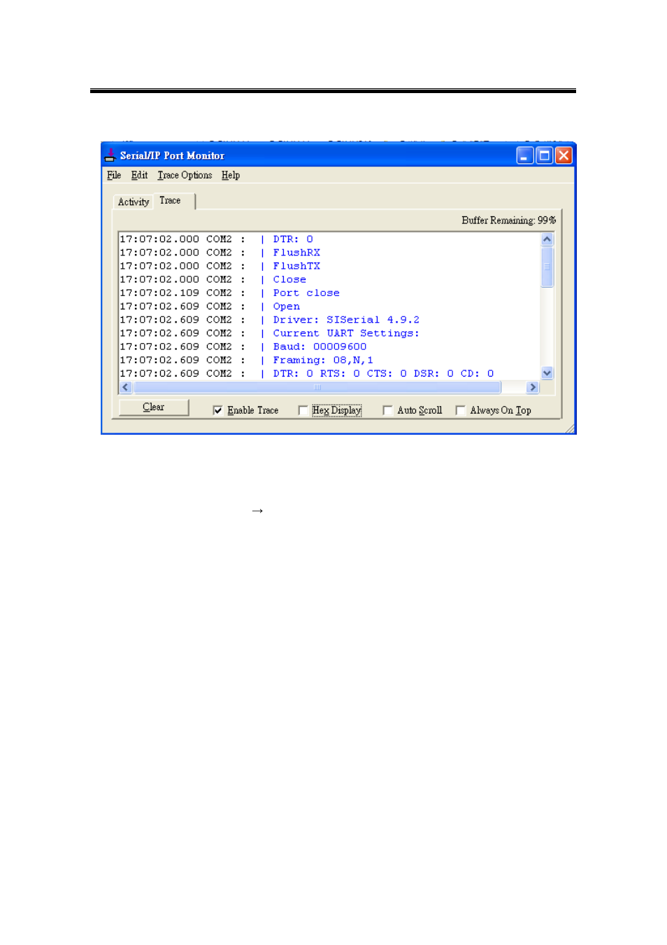 3 the trace panel, 4 serial/ip advanced settings, The trace panel | Serial/ip advanced settings | Atop Technology SE5416A User manual User Manual | Page 104 / 113