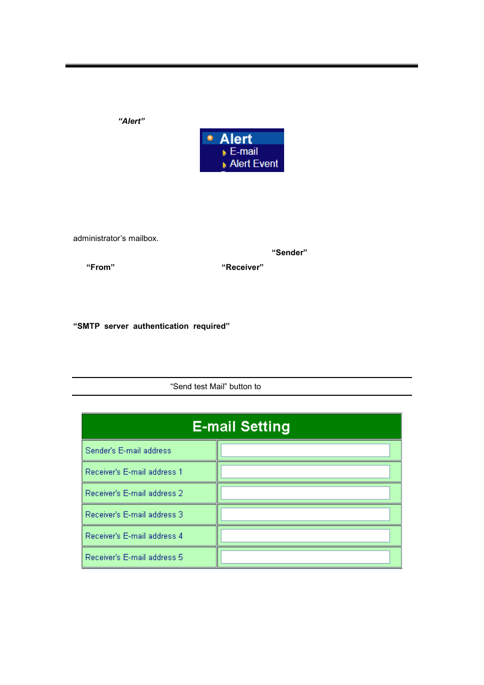 5 alert settings, 1 email settings, Alert settings | Email settings | Atop Technology SE5416A User manual User Manual | Page 40 / 113