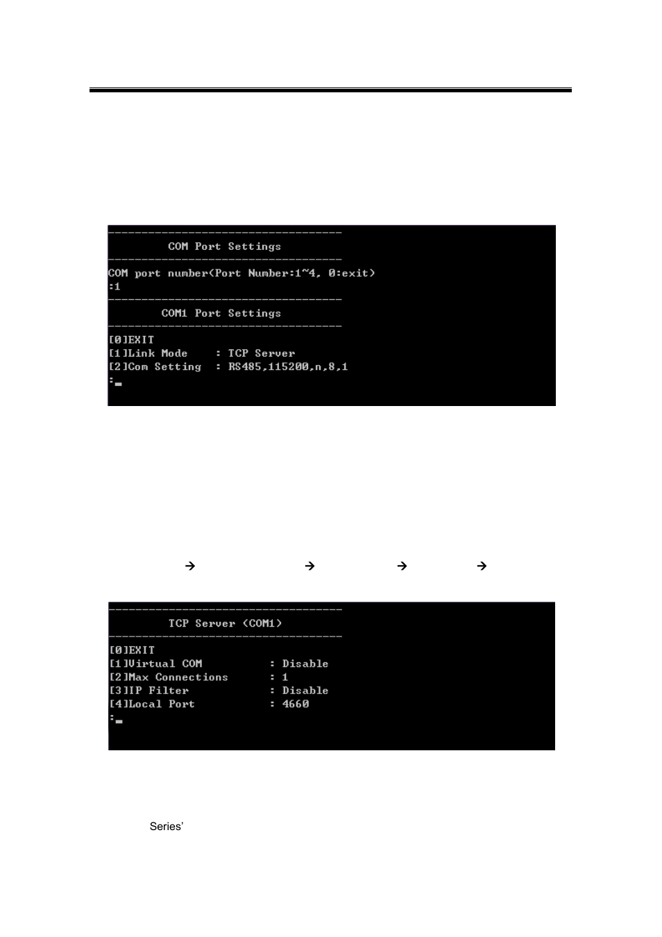 6 com port configuration, 1 tcp server for link mode, 2 tcp client for link mode | Com port configuration, Tcp server for link mode, Tcp client for link mode | Atop Technology SE5416A User manual User Manual | Page 64 / 113