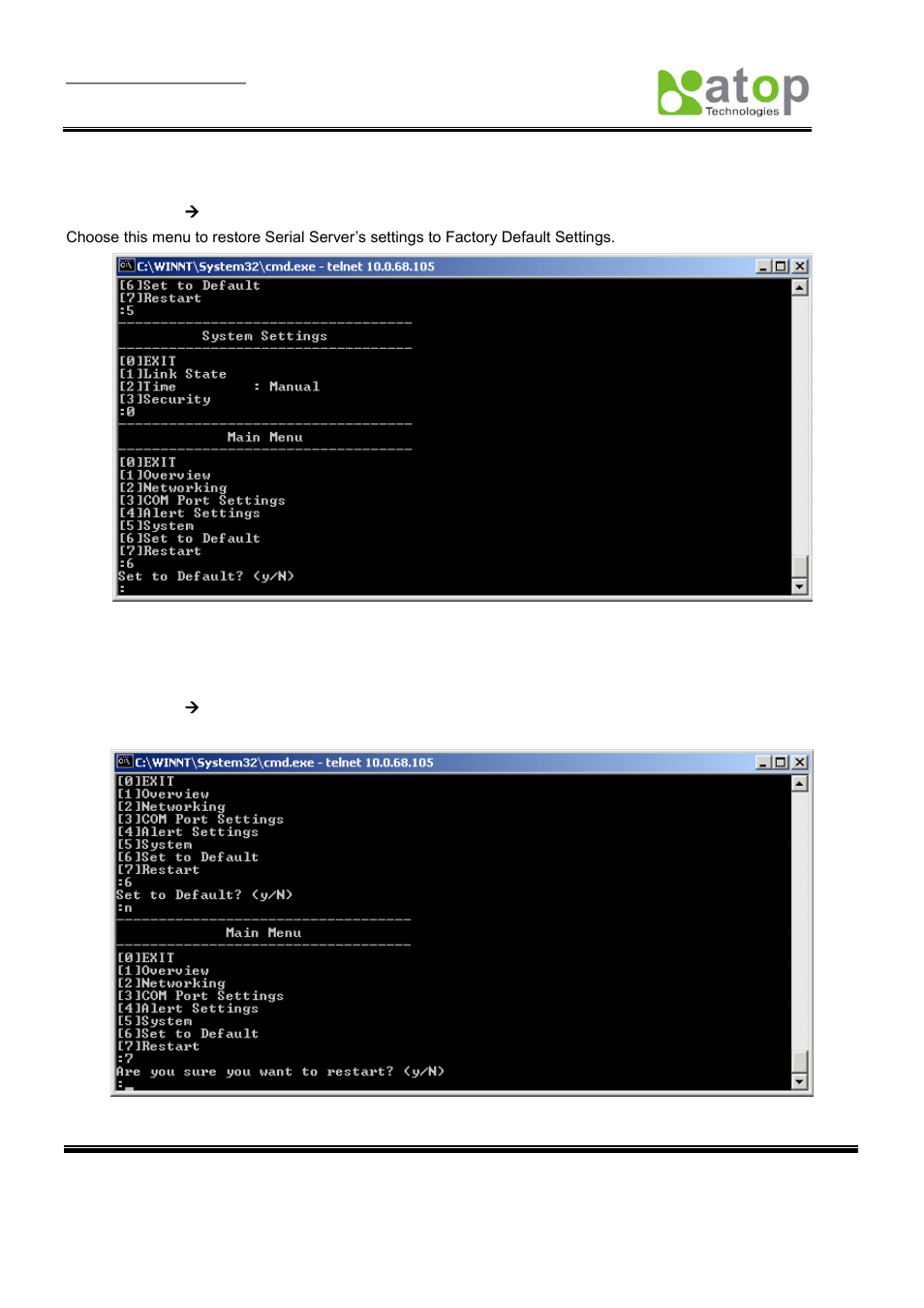 Estoring, Actory, Efault | Estart, Ystem | Atop Technology SE5404D User manual User Manual | Page 30 / 97