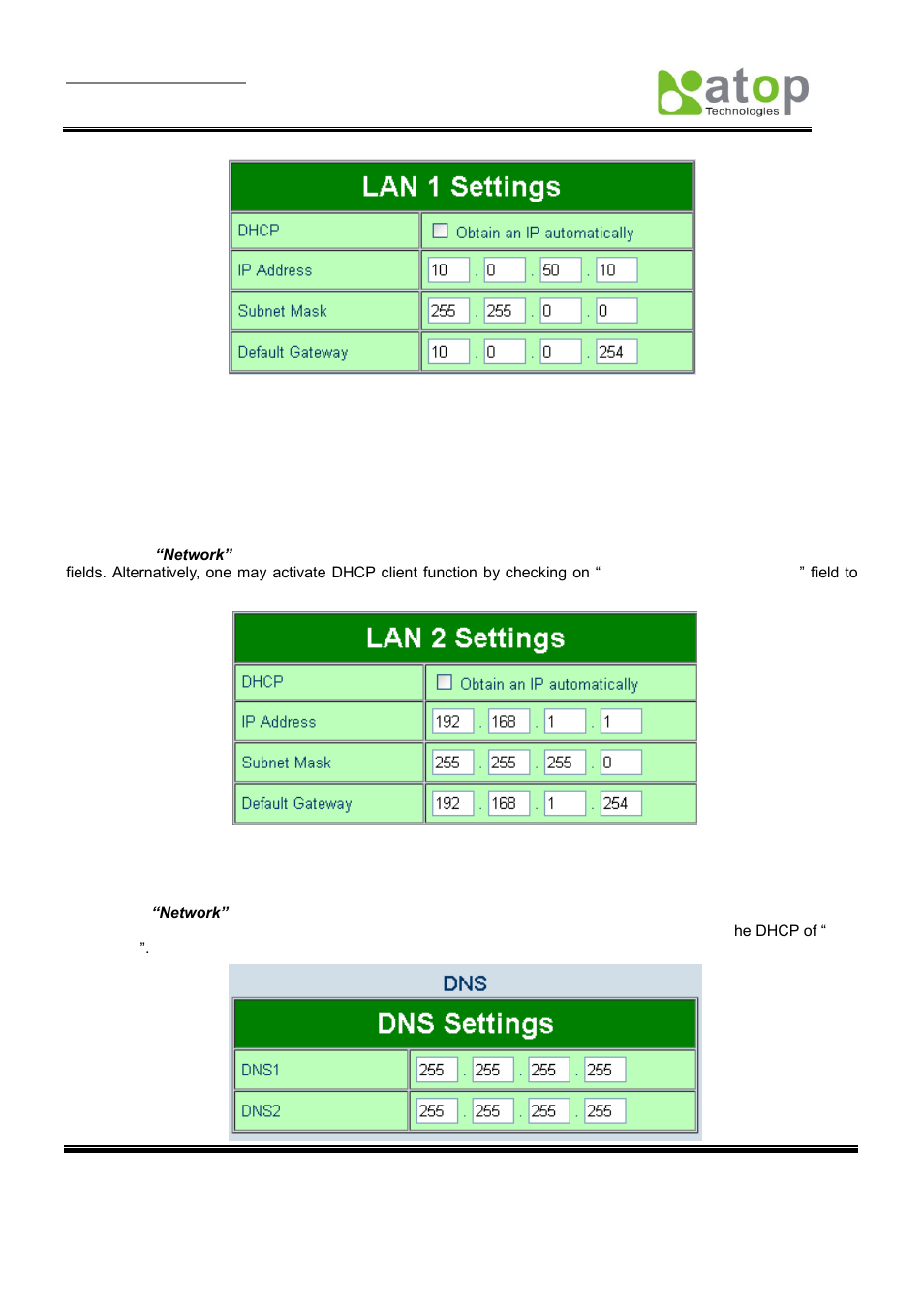 5 lan 2 settings, 6 dns settings | Atop Technology SE5404D User manual User Manual | Page 35 / 97