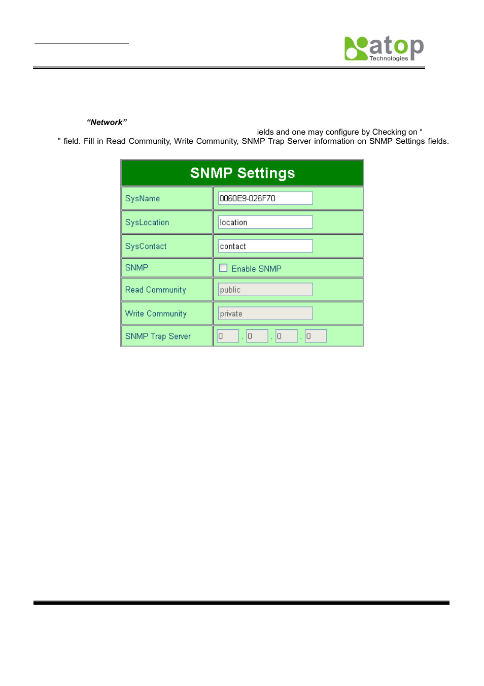 7 snmp settings | Atop Technology SE5404D User manual User Manual | Page 36 / 97
