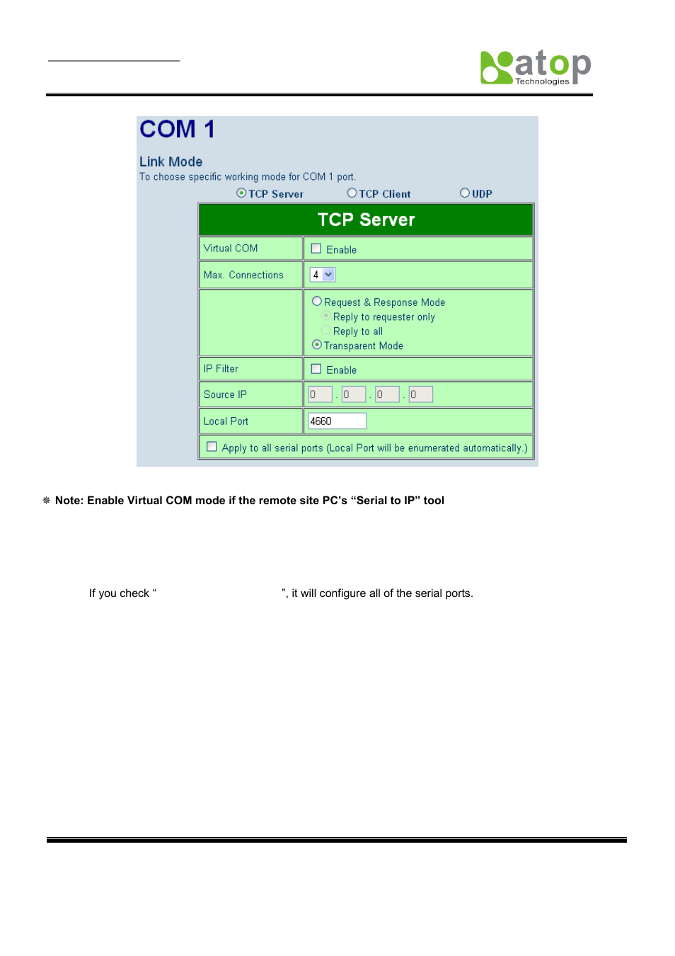 2 tcp client for link mode | Atop Technology SE5404D User manual User Manual | Page 39 / 97