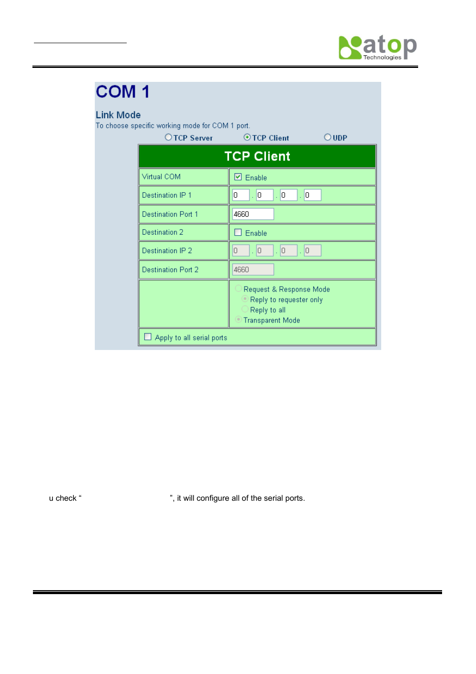 3 udp for link mode | Atop Technology SE5404D User manual User Manual | Page 40 / 97