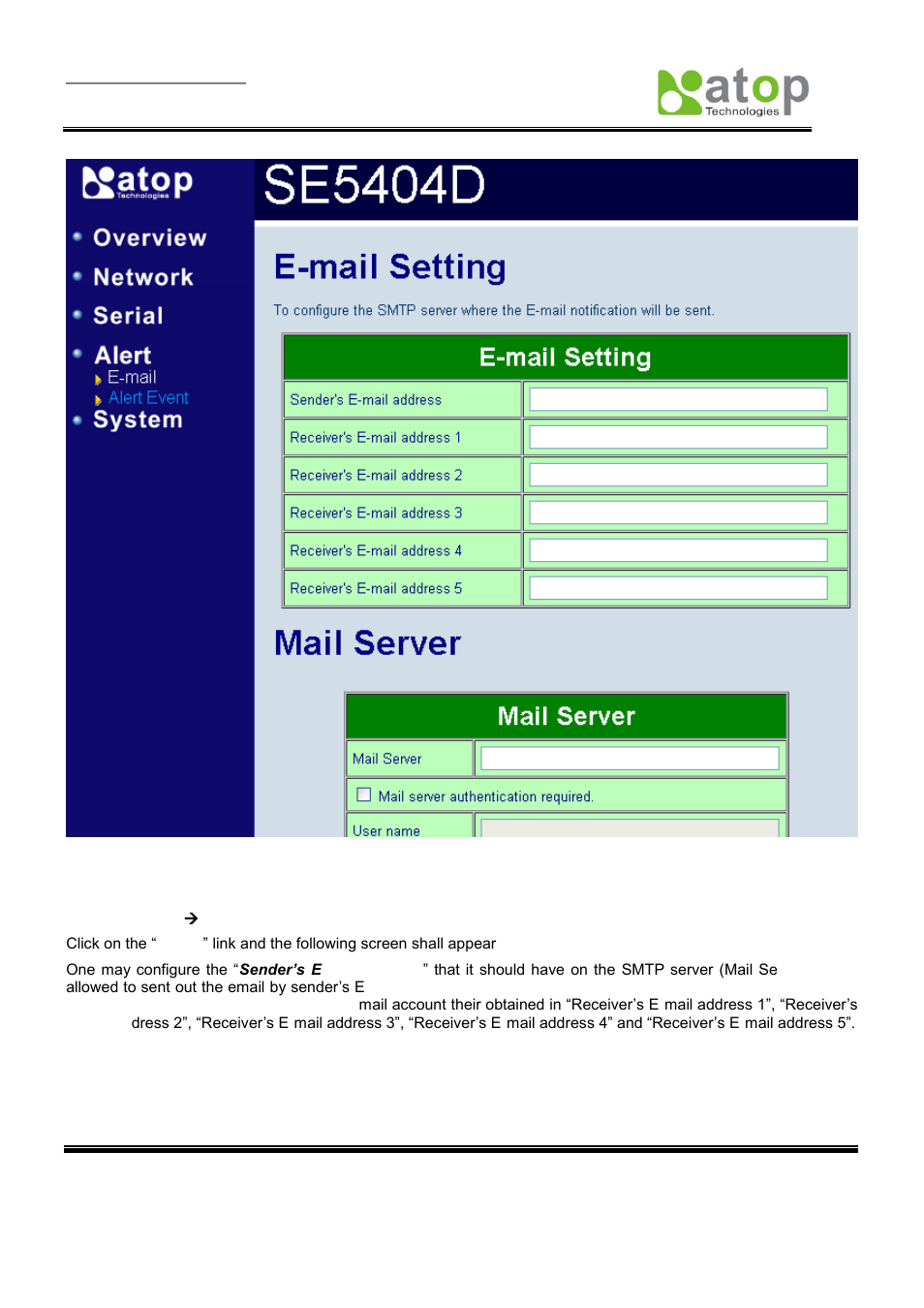 8 configuring e-mail | Atop Technology SE5404D User manual User Manual | Page 45 / 97