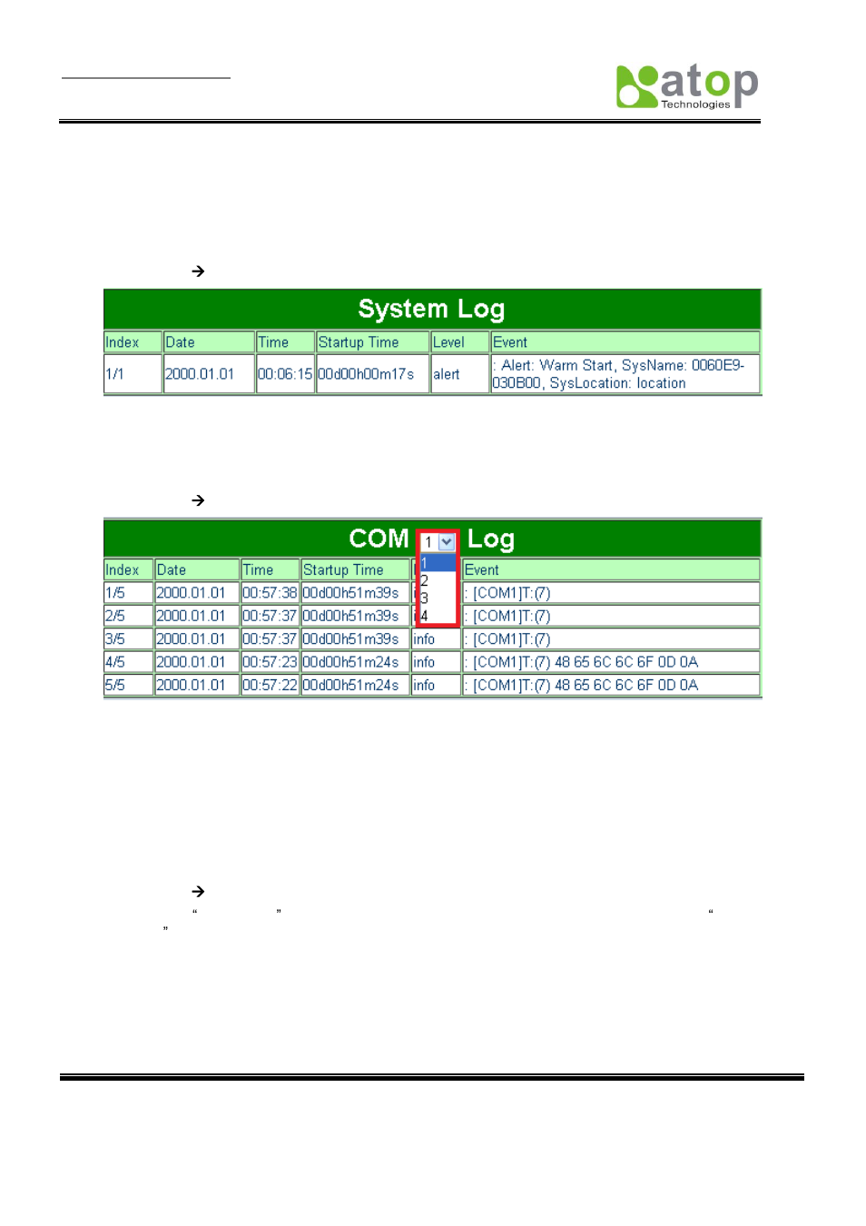 3 system log, 4 com log, 5 time settings | Atop Technology SE5404D User manual User Manual | Page 50 / 97