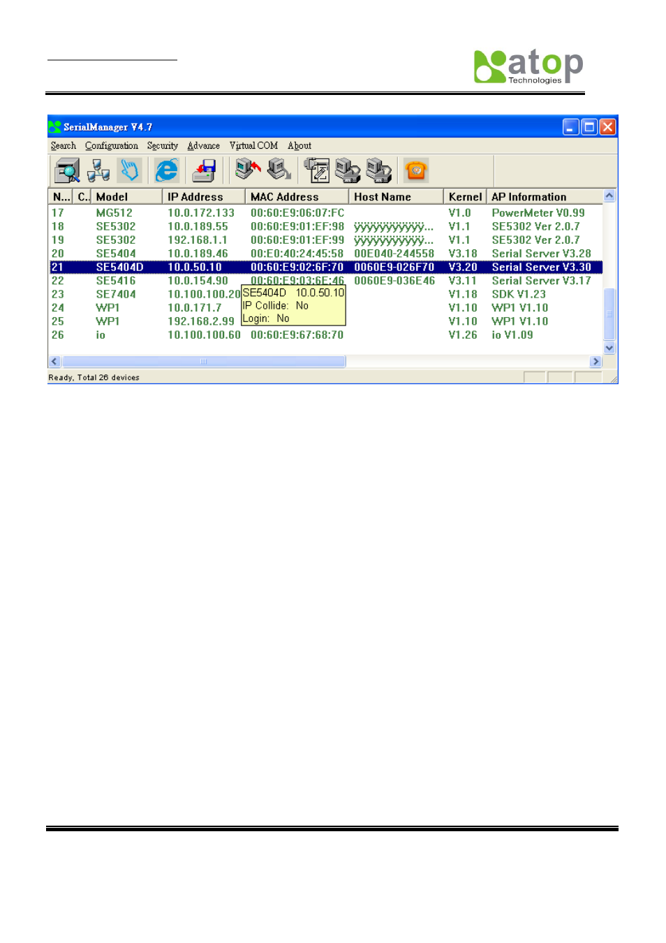 Tcptest.exe, Tcptest2.exe, Ample | Rogram, 3 use tcptest.exe or tcptest2.exe sample program | Atop Technology SE5404D User manual User Manual | Page 66 / 97