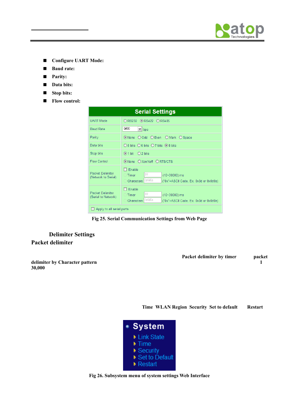 Delimiter settings, Configure system, Onfigure | Ystem | Atop Technology SE8502-M12 User Manual User Manual | Page 23 / 62