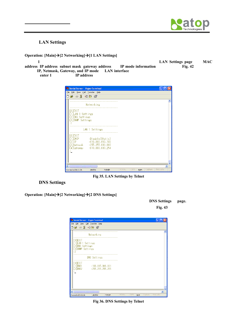 Lan settings, Dns settings | Atop Technology SE8502-M12 User Manual User Manual | Page 29 / 62