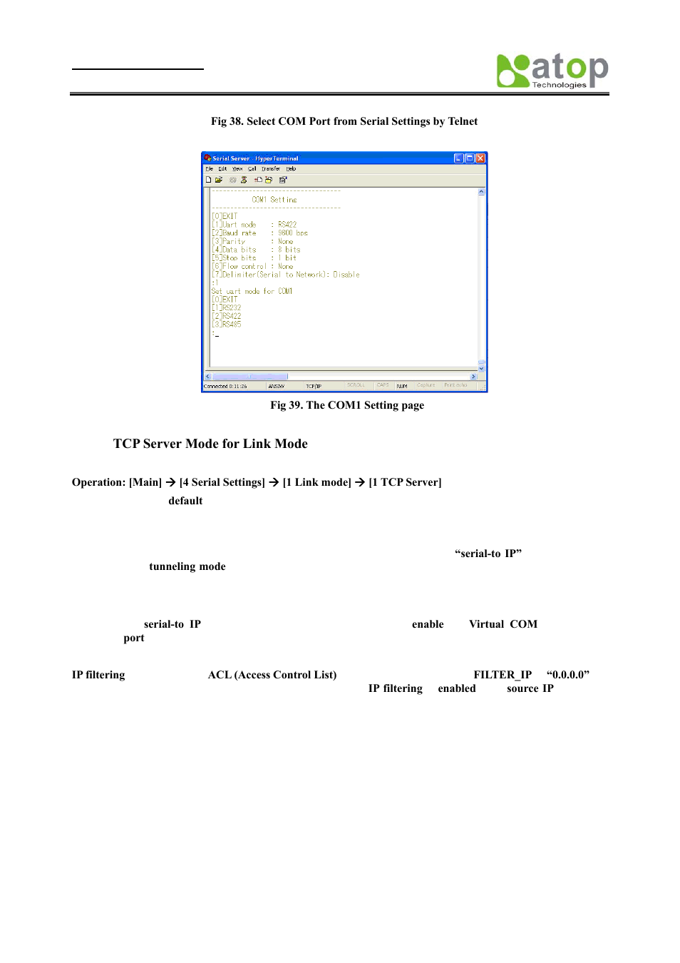 Tcp server mode for link mode | Atop Technology SE8502-M12 User Manual User Manual | Page 31 / 62