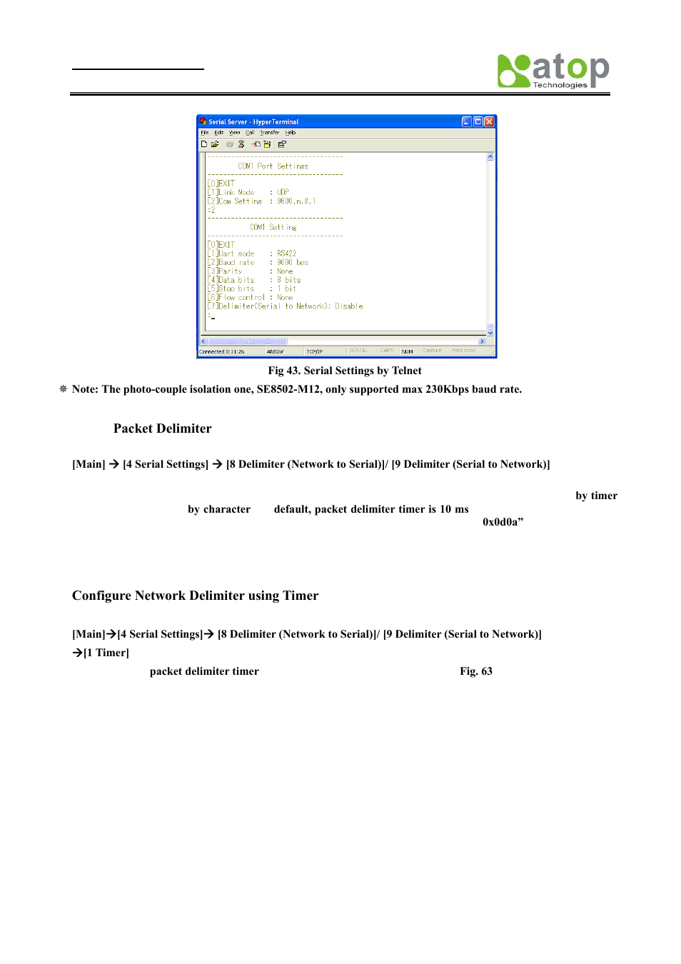 Packet delimiter | Atop Technology SE8502-M12 User Manual User Manual | Page 34 / 62