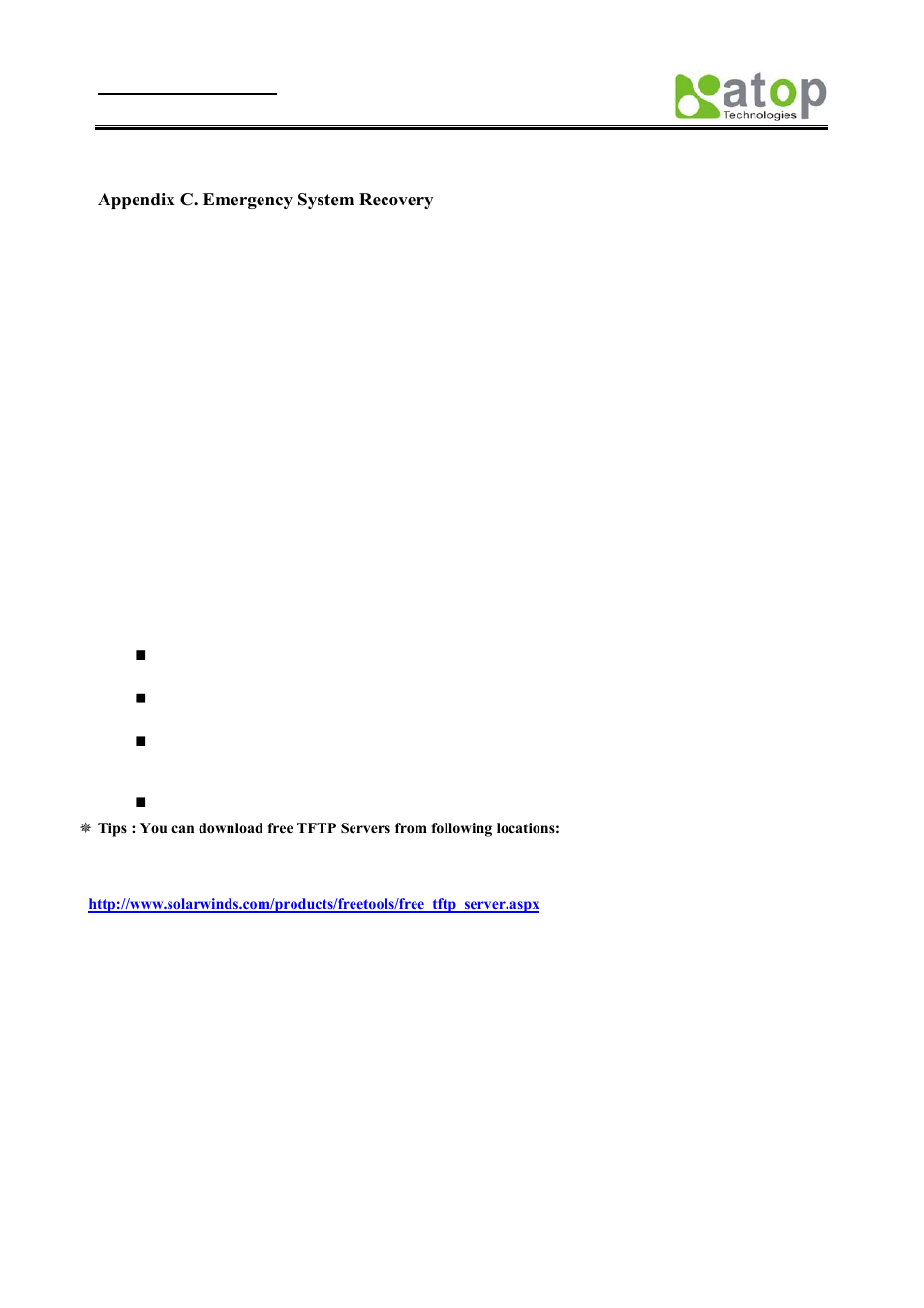 Appendix c. emergency system recovery, Ystem, Ecovery | Rocedures | Atop Technology SE8502-M12 User Manual User Manual | Page 58 / 62