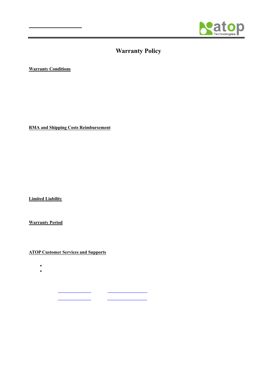 Warranty policy | Atop Technology SE8502-M12 User Manual User Manual | Page 62 / 62