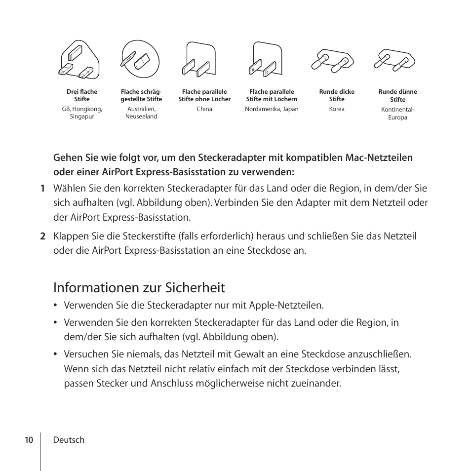 Informationen zur sicherheit | Apple World Travel Adapter User Manual | Page 10 / 20