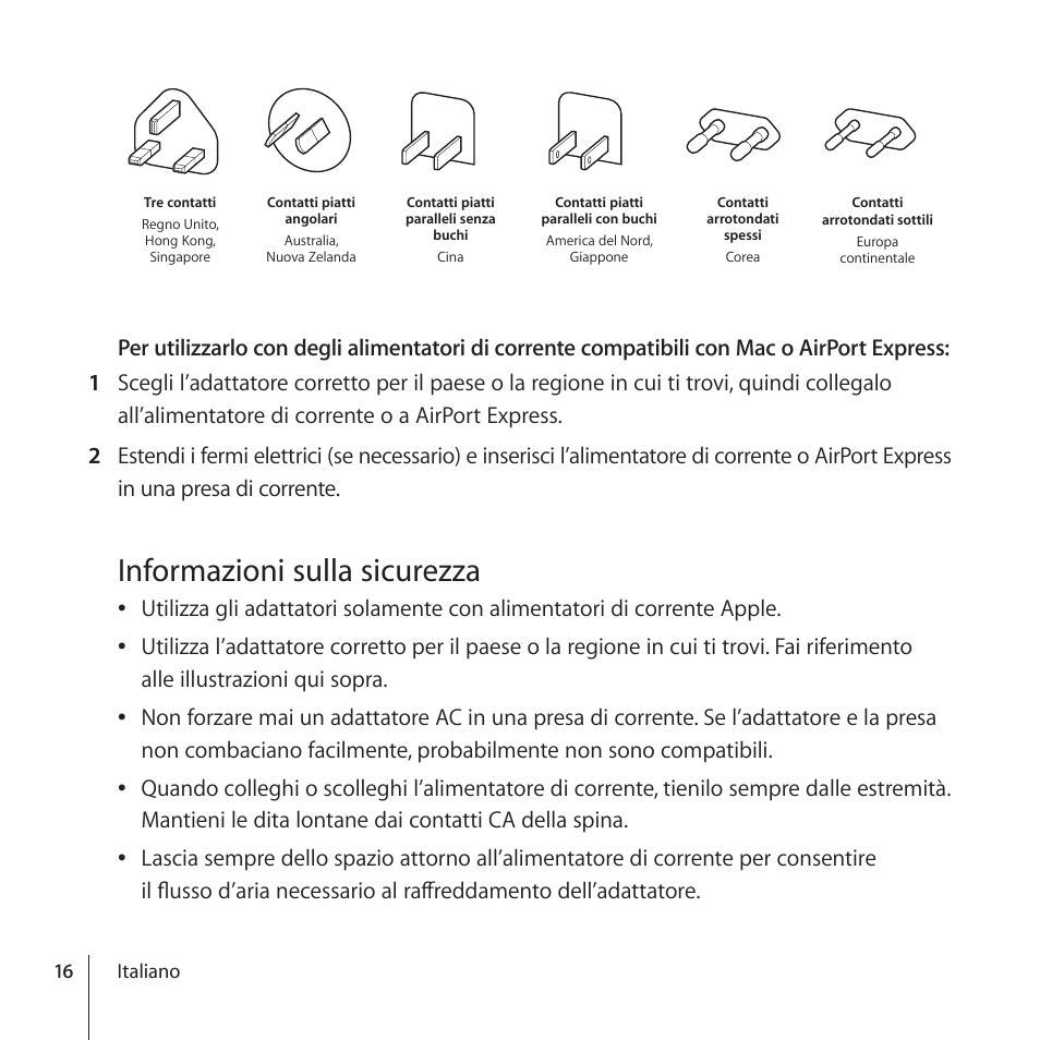 Informazioni sulla sicurezza | Apple World Travel Adapter User Manual | Page 16 / 20