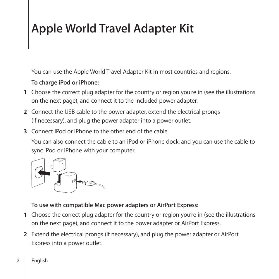 Apple world travel adapter kit | Apple World Travel Adapter User Manual | Page 2 / 20