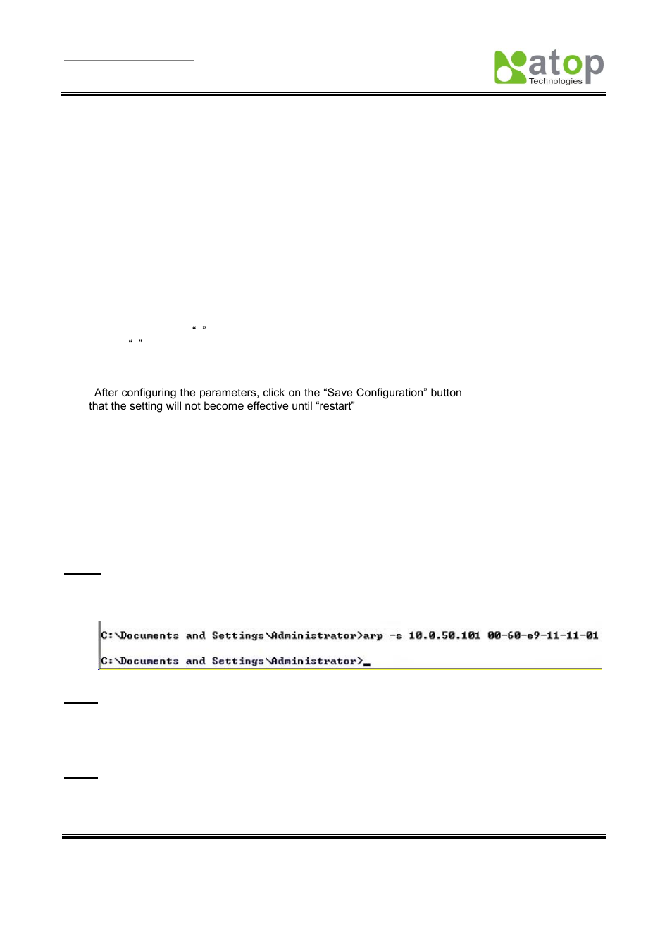 4 assign a new ip address by arp command | Atop Technology MB5001C User Manual User Manual | Page 21 / 46