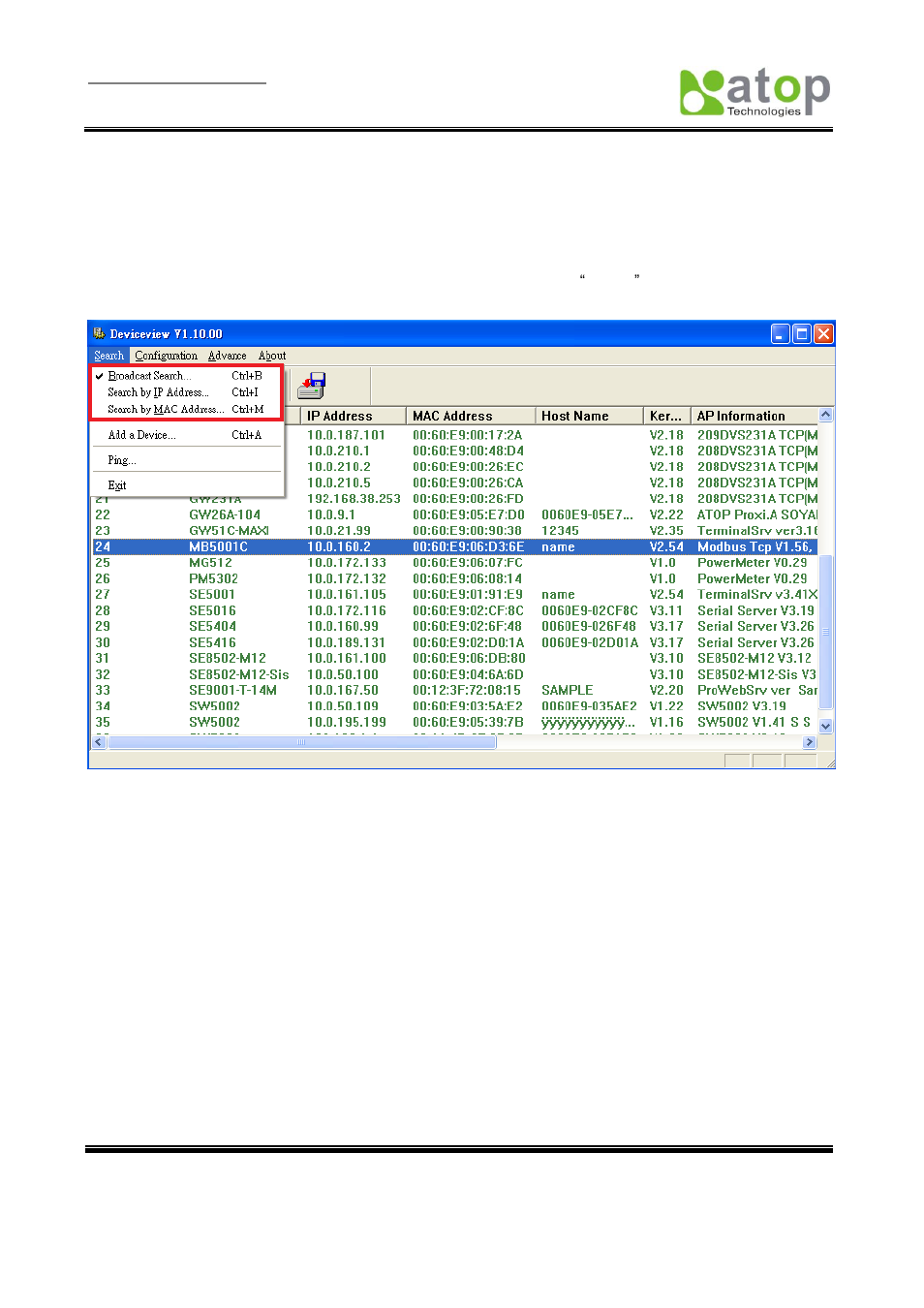 Functions, A.3.1, Device search | A.3. functions | Atop Technology MB5001C User Manual User Manual | Page 28 / 46