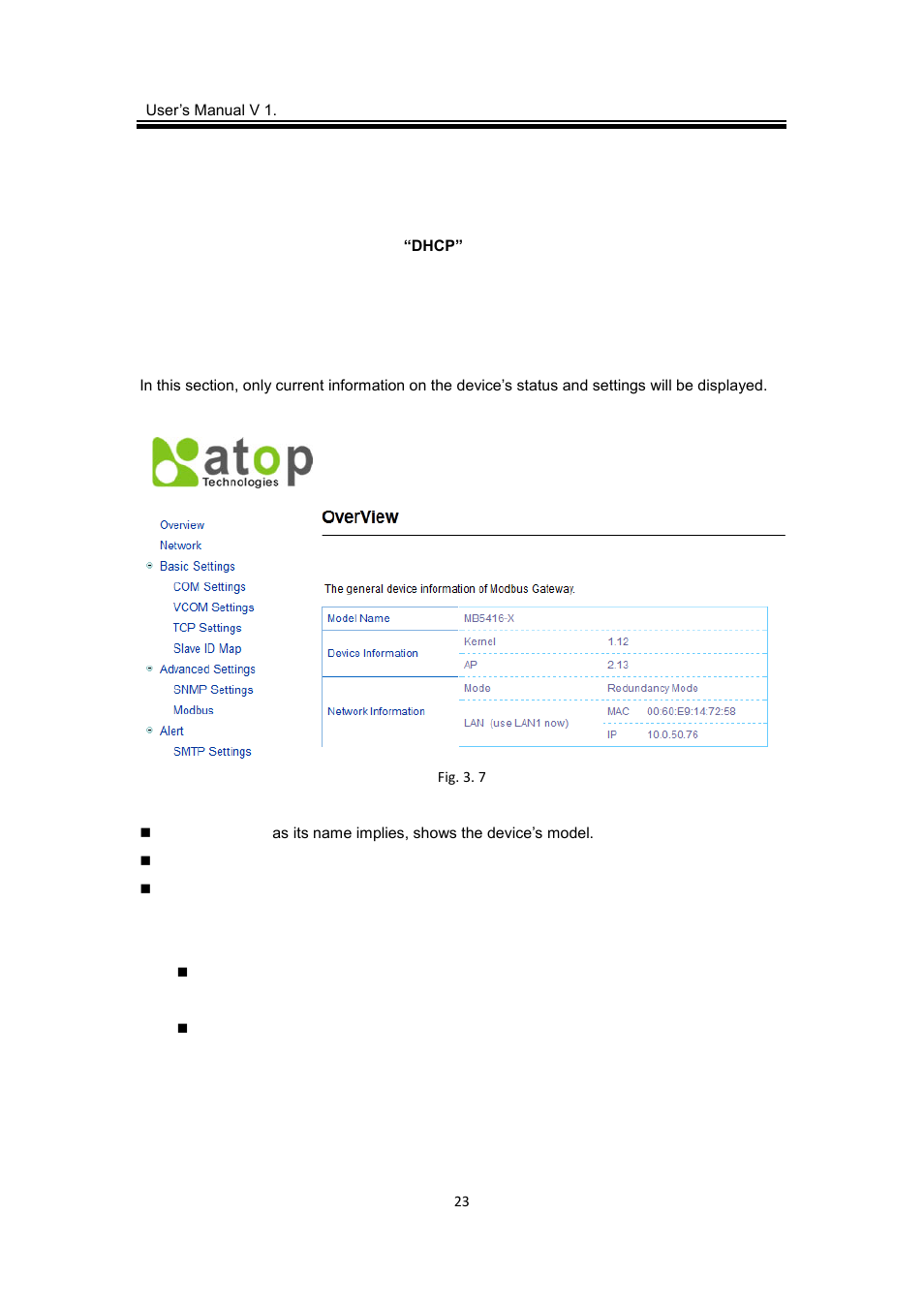 2 configure automatic ip assignment with dhcp, 3 web overview, Configure automatic ip assignment with dhcp | Web overview | Atop Technology MB5416A2 User manual User Manual | Page 26 / 84
