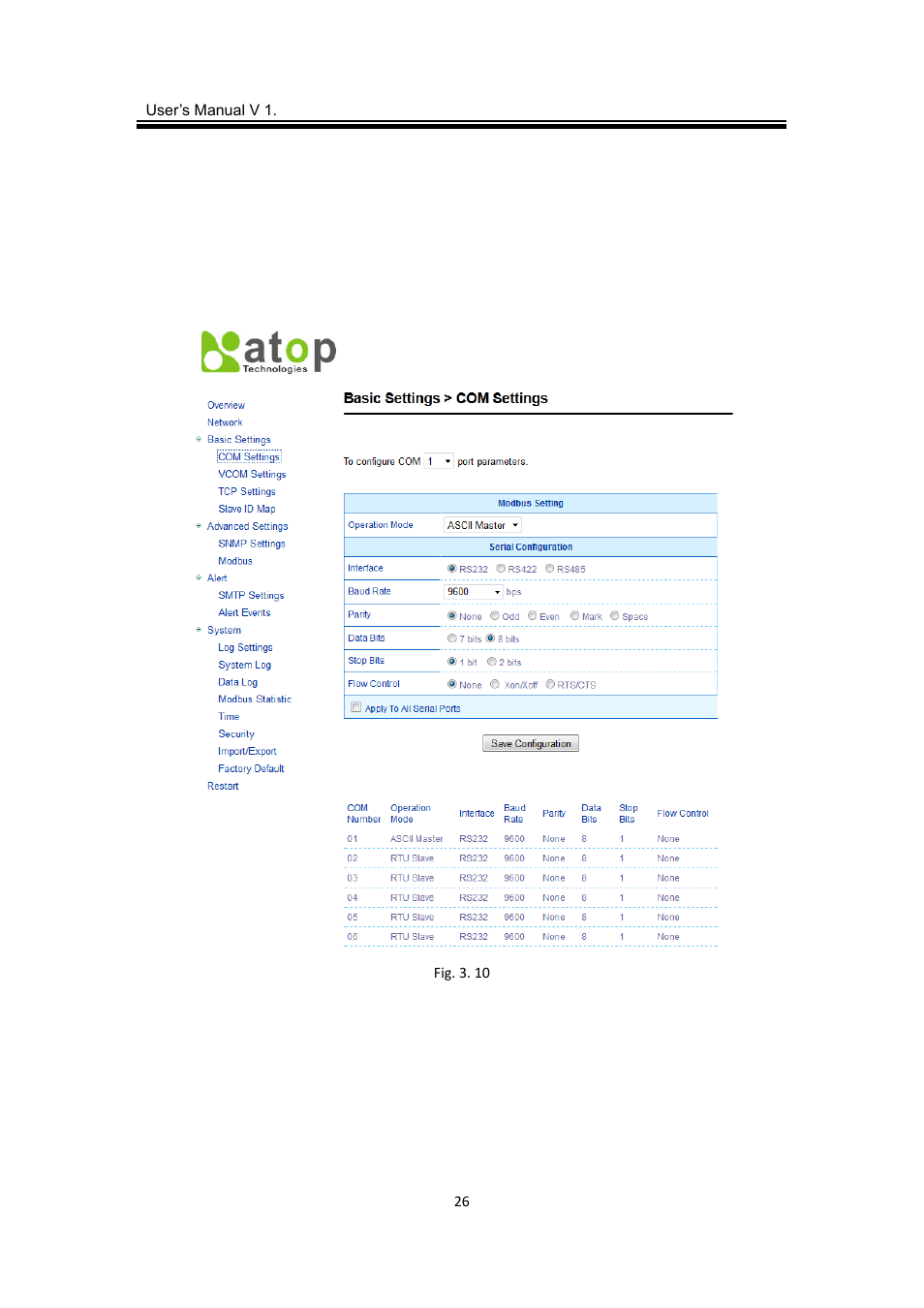 5 basic settings, 1 com settings, Basic settings | Com settings | Atop Technology MB5416A2 User manual User Manual | Page 29 / 84