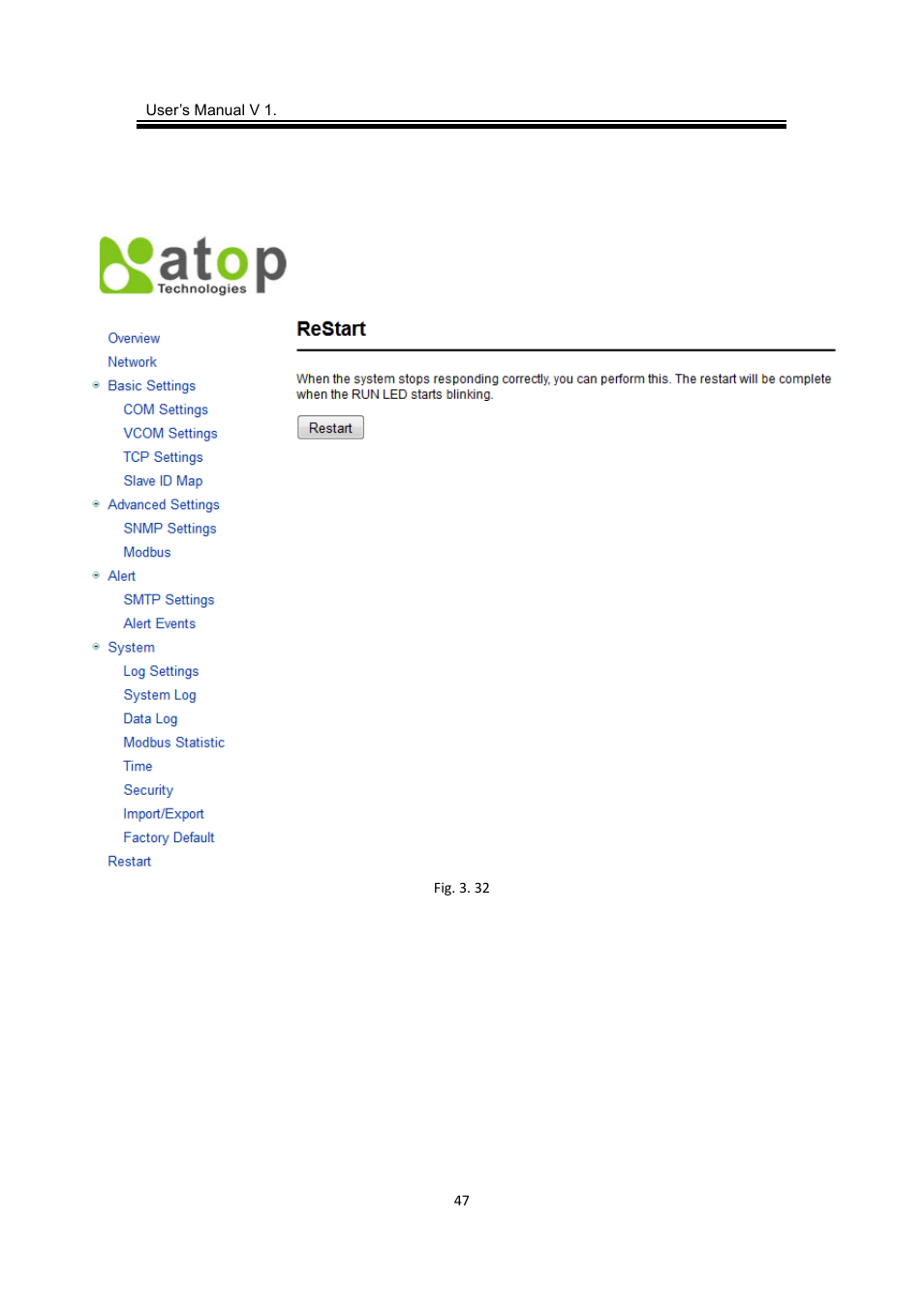 9 restart, Restart | Atop Technology MB5416A2 User manual User Manual | Page 50 / 84