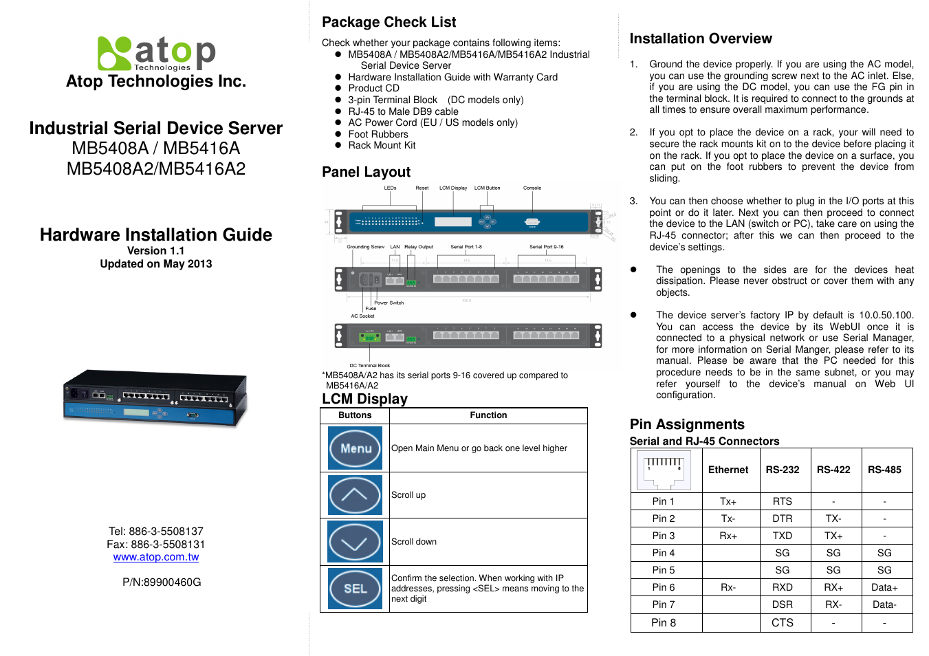 Atop Technology MB5416A2 Quick Start User Manual | 2 pages