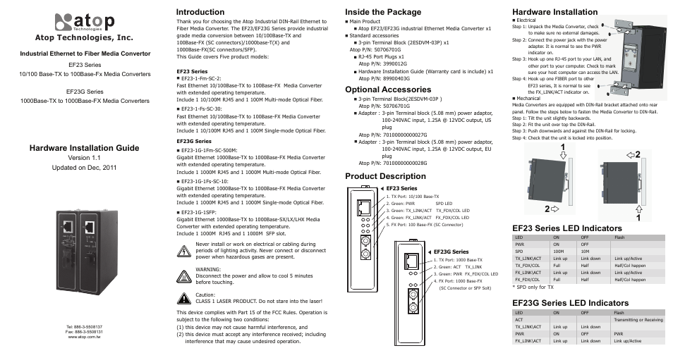 Atop Technology EF23G-1G User Manual | 2 pages