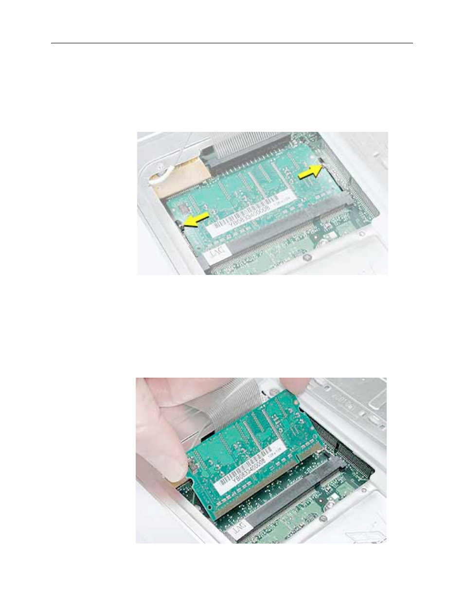Installing the replacement memory card | Apple iBook G4 (Memory Card Replacement) User Manual | Page 6 / 11