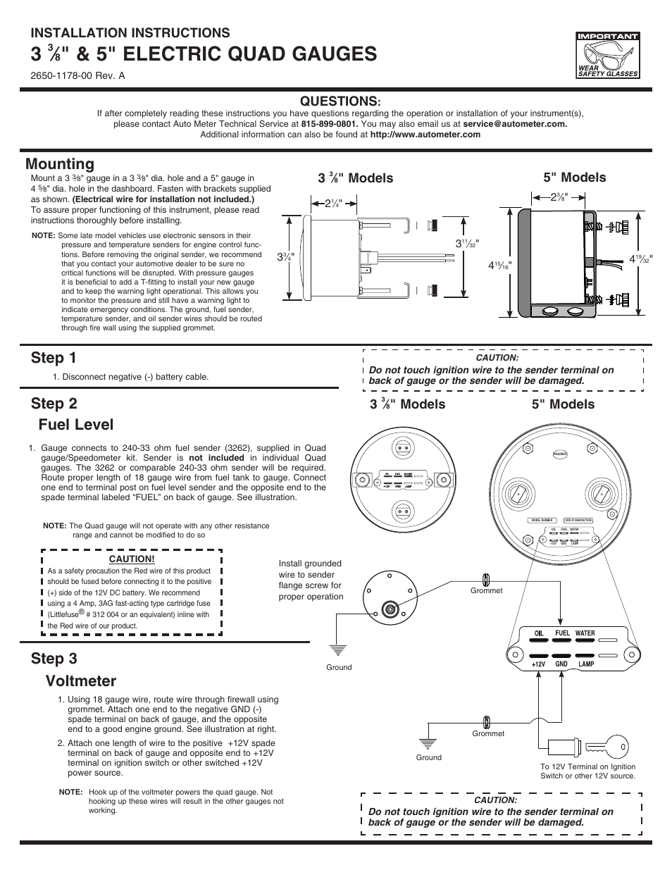 Auto Meter 1210 User Manual | 2 pages