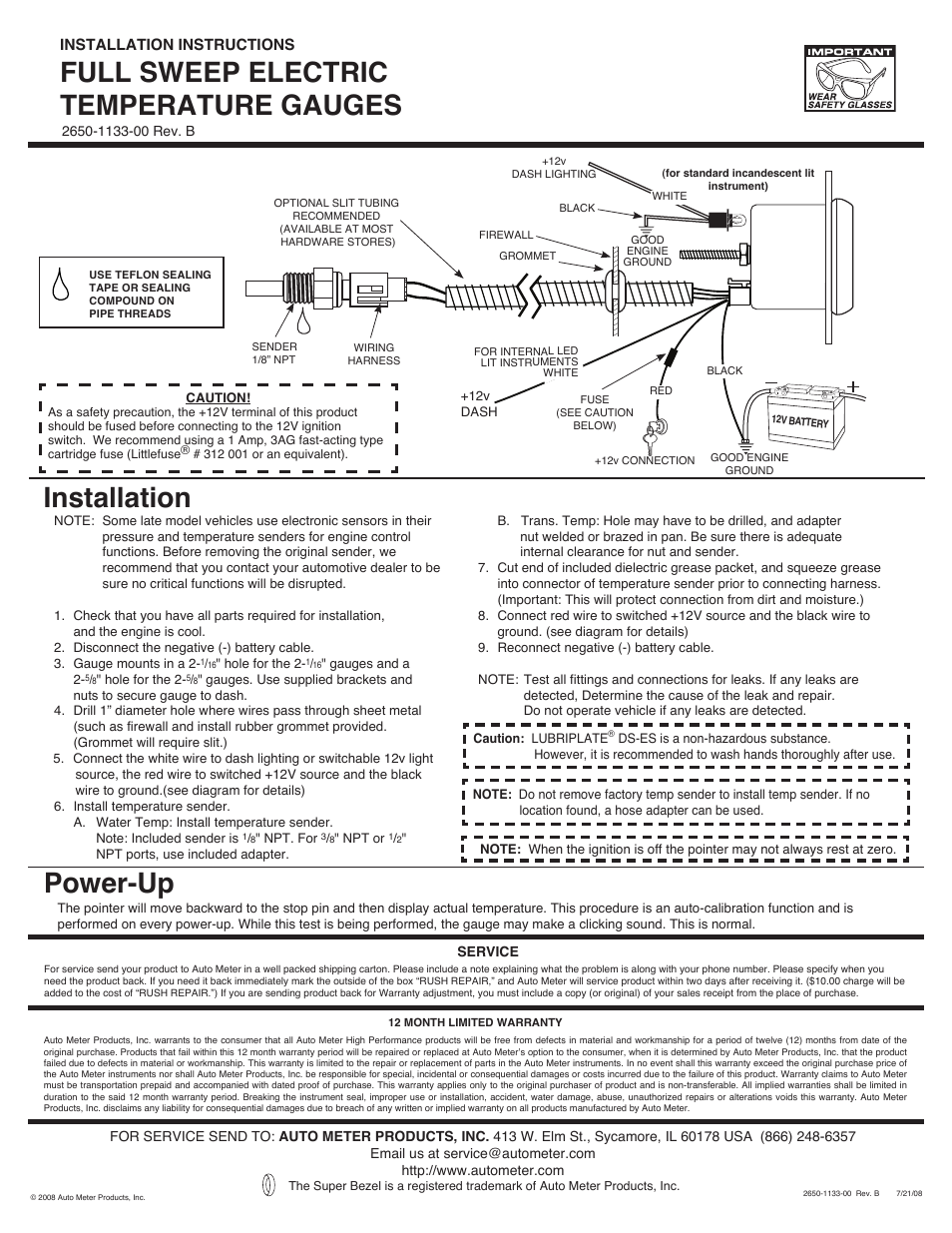 Auto Meter 880018 User Manual | 1 page