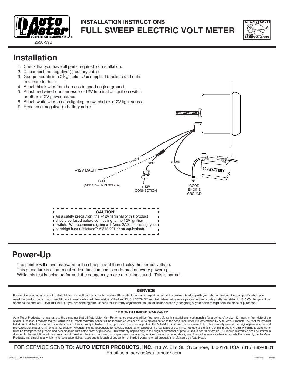 Auto Meter 7191 User Manual | 1 page