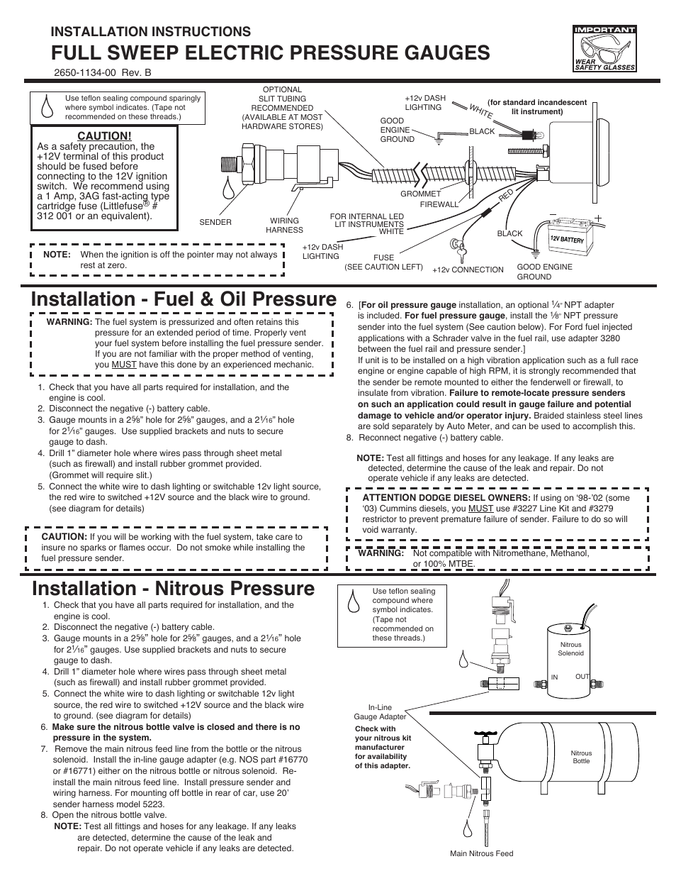 Auto Meter 3674 User Manual | 2 pages