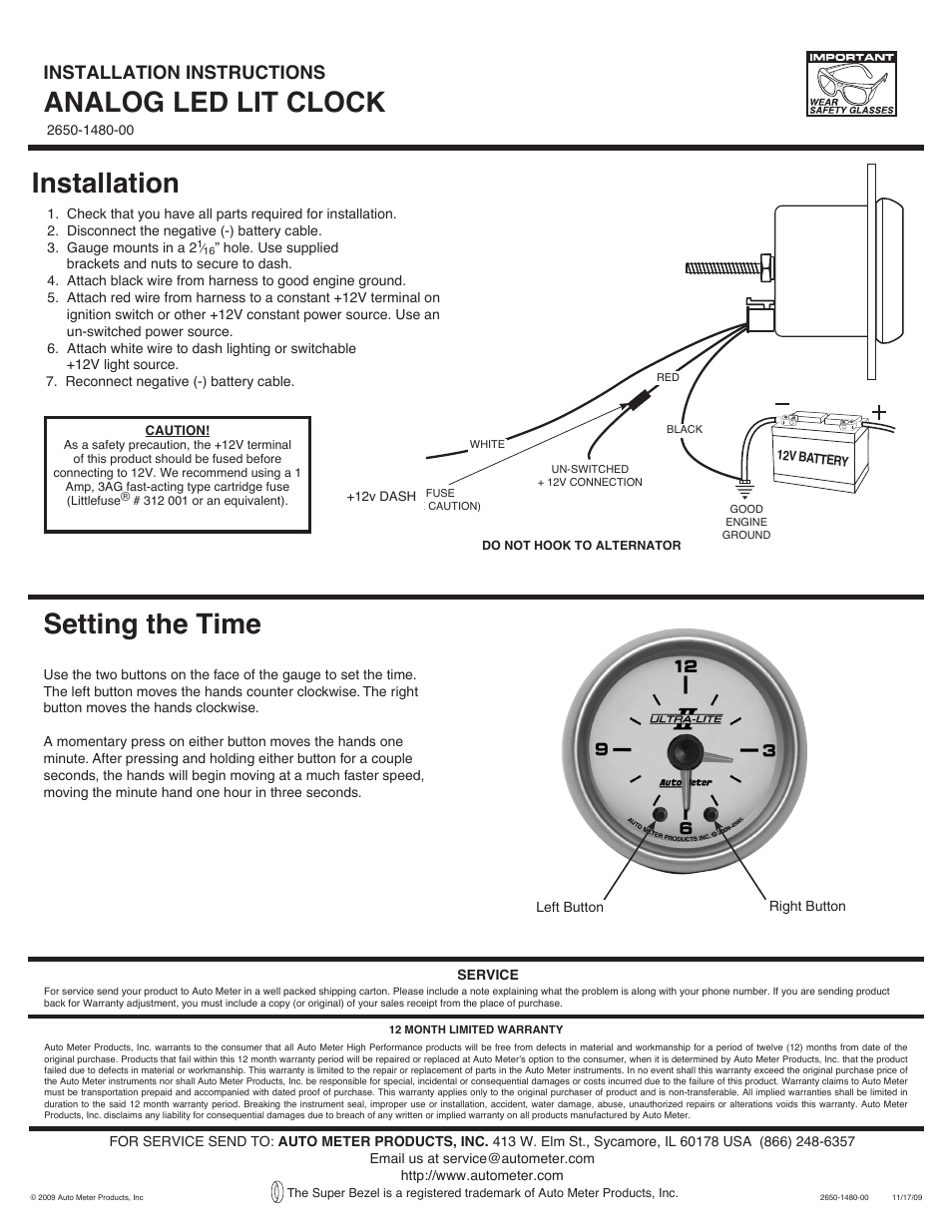 Auto Meter 1284 User Manual | 1 page